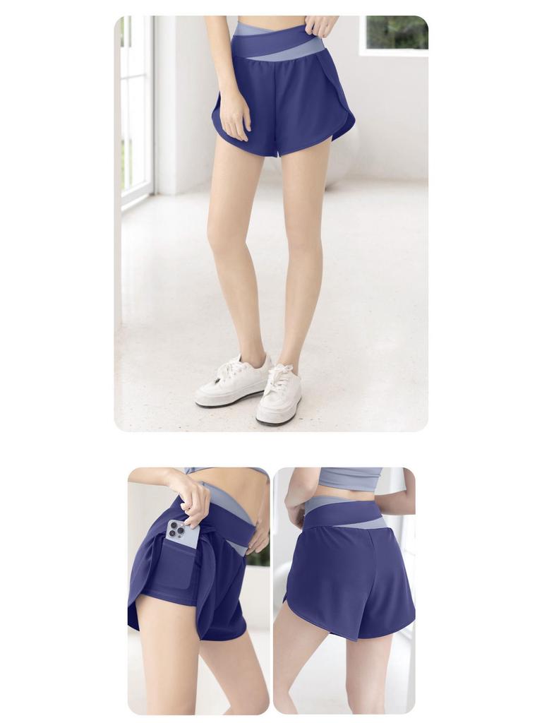 Women's Color Block Two-Piece Yoga Shorts - Nude Feel, Anti-Exposure, Quick-Dry Running Fitness Shorts