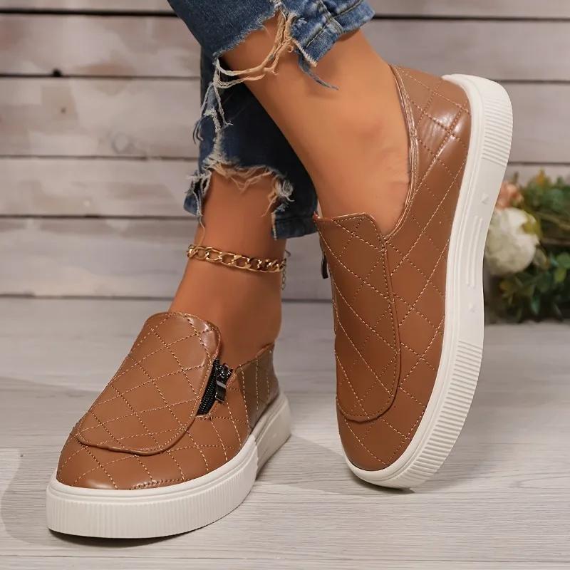 Fashion Fashion Ladies Shoes 2024 Hot Sale Slip-on Women's Vulcanize Shoes Zip High Quality Plus Size Round Toe Comfortable Casual Shoes
