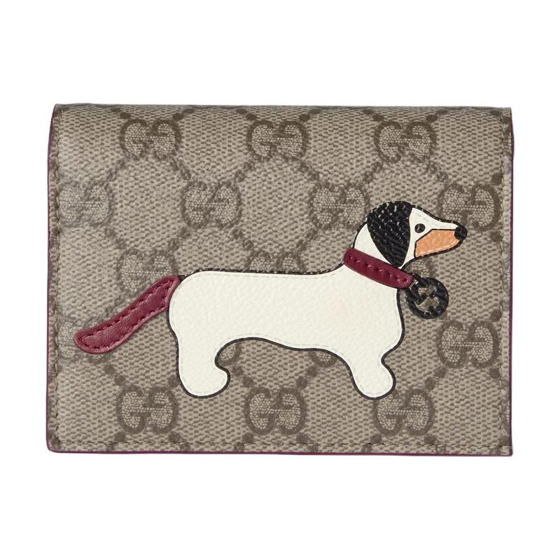 Gucci Animal print snap closure coated fabric wallet mini women's beige and dark brown