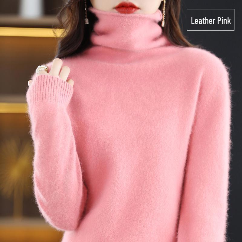Women's Cashmere High Neck Sweater, Loose Fit, Short Mink Velvet Knit, Base Layer Wool Pullover for Autumn and Winter.