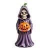 Halloween Skull Pumpkin Figurine Resin Skeleton Holding Pumpkin Statue Spooky Tabletop Ornaments for Indoor Home Decor