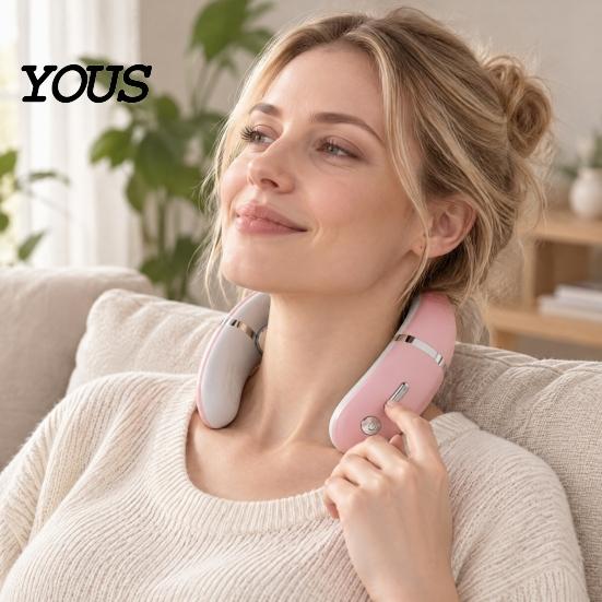 Hands Free Neck Massager Portable with Heat, Electric Massage Device for Pain Relief, 10 Modes Rechargeable & 16 Intensity Levels, Lightweight