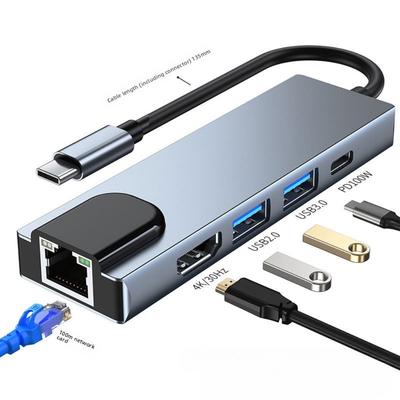 Ethernet Adaptörlü 5'i 1 Arada USB C Hub Type C Dock Dizüstü Bilgisayar İçin Çoklu Port Genişletici USB 3 0 Genişletici