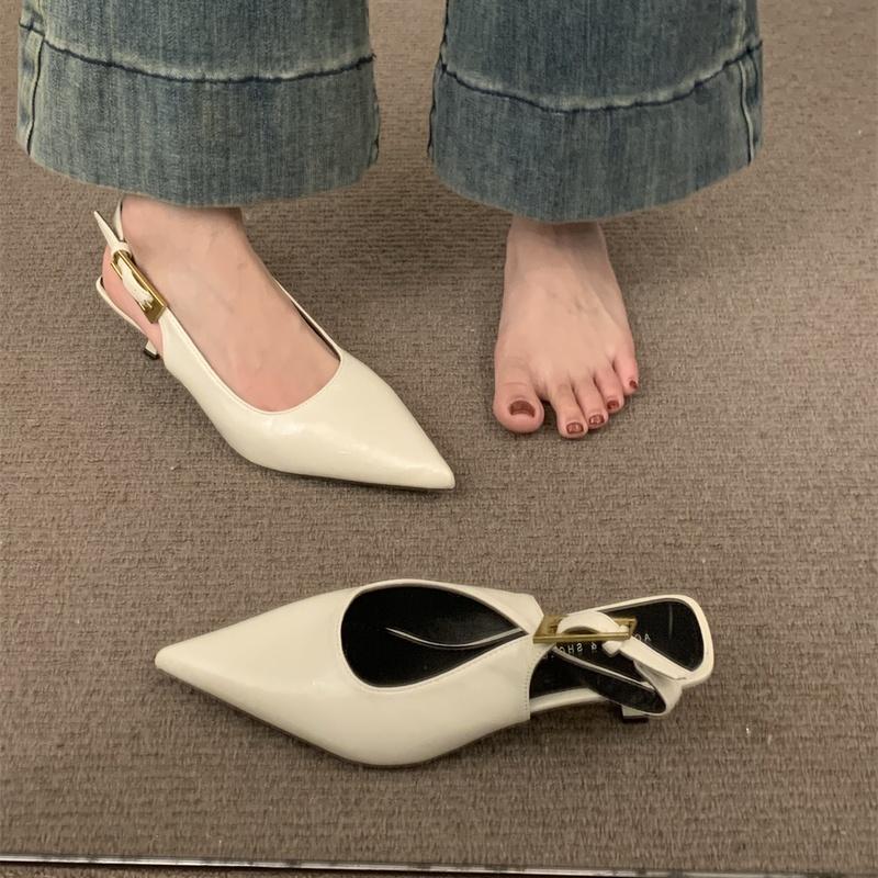 Fashion Bailamos Brand Women Sandals Fashion Pointed Toe Shallow Slip On Ladies Elegant Slingback Shoes Med Heel Pumps Shoes