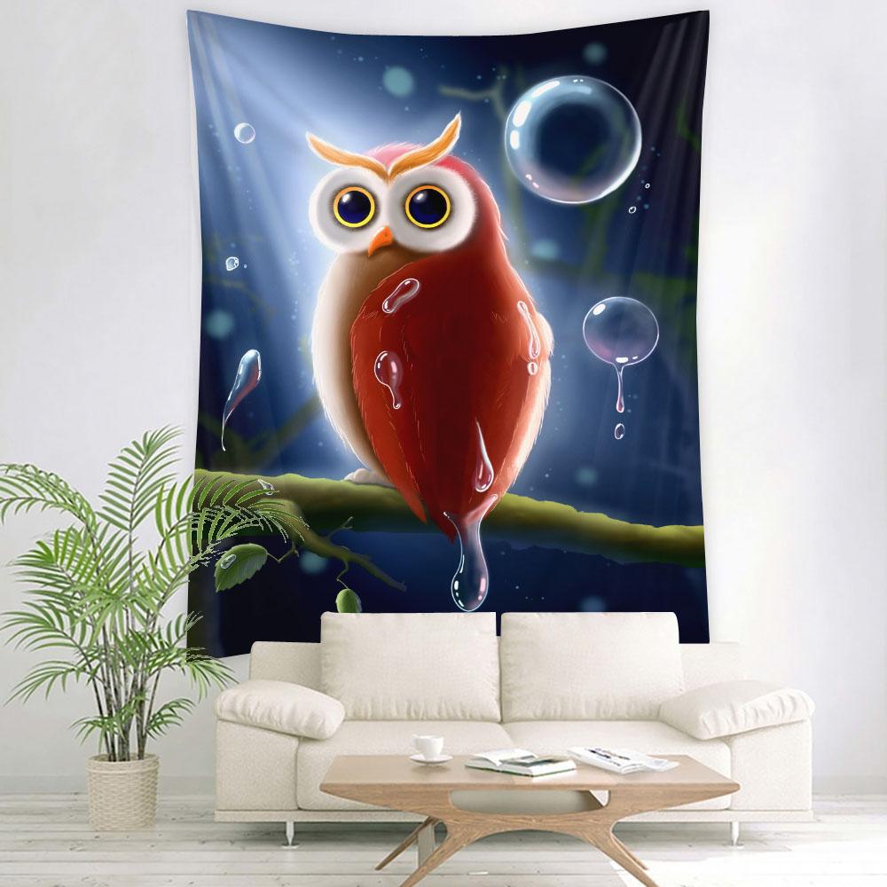 Cartoon owl print tapestry psychedelic animal art wall hanging cloth home living room bedroom party wall decoration gift