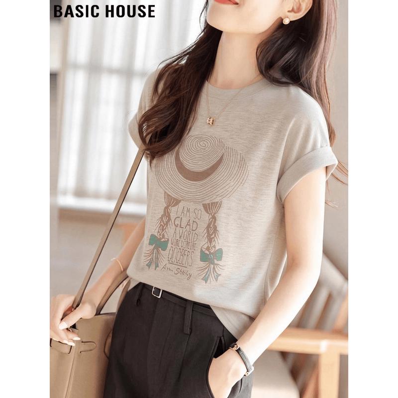 Basic House Women s Printed Short Sleeve T-Shirt L
