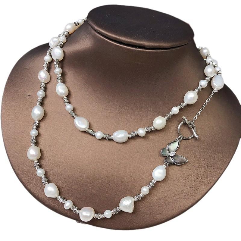 Store Manager's Choice: Freshwater Pearl Butterfly Clasp Necklace with Irregular Beads – Elegant and Versatile Sweater Chain Accessory
