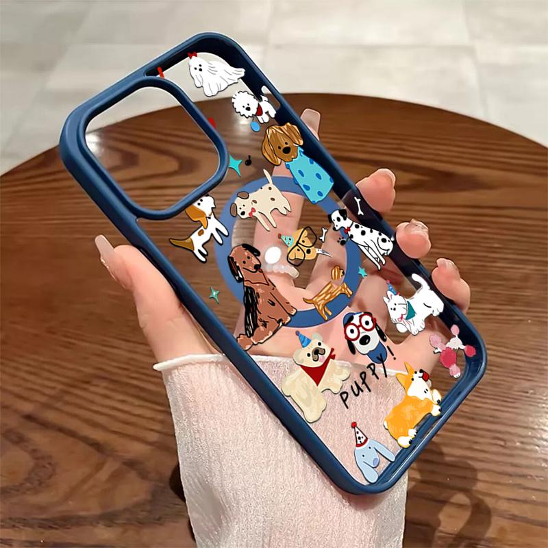 Adorable Cartoon-Style Dachshund And Bulldog Design Magnetic Case For iPhone 17 16 15 14 11 13 12 Pro Max Plus 16E 17E Air Cover