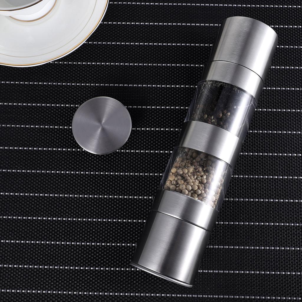 Manuelle Pfeffermühle, doppelseitig, Edelstahl, Salzmühle, Behälter, Esszimmer, Küche, Mahlzubehör, Center Split Grinding