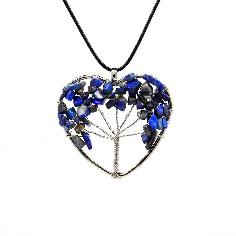 Natural Gravel Crystal Tree Of Life Heart-Shaped Colorful Natural Stone Fortune Tree Love Necklace N38
