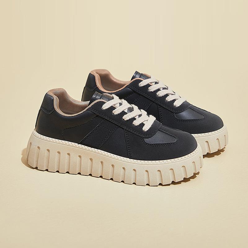 

Повседневные кроссовки на толстой платформе для женщин, нескользящие кроссовки из искусственной кожи для ходьбы, женские удобные кроссовки на шнуровке, дышащие рабочие теннисные кроссовки 40 чёрный