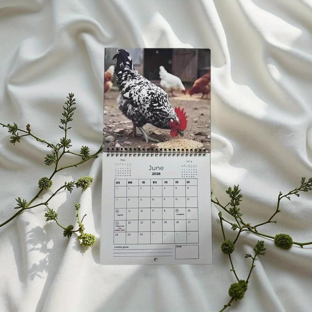 2026 Big Roosters Fun Rooster Calendar - Thickened Spiral Binding & Double-Sided Pages with Funny Rooster Facts & Phrases