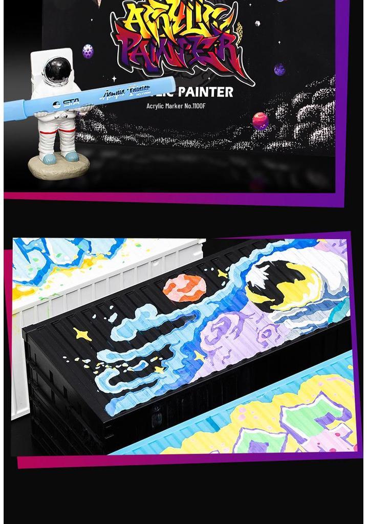 STA 1100 Fine Tip Waterproof Acrylic Marker Pen Set - 12/24 Colors for DIY Photo Album and Graffiti Painting
