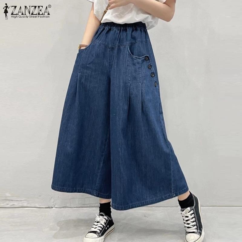 ZANZEA Damebukser med vide ben og elastisk midje