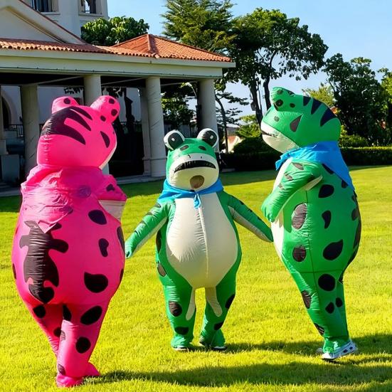 Inflatable Frog Costume for Adults Kids Funny Blow Up Frog Costume with Air Pump Frog Onesie Suit for Halloween Party
