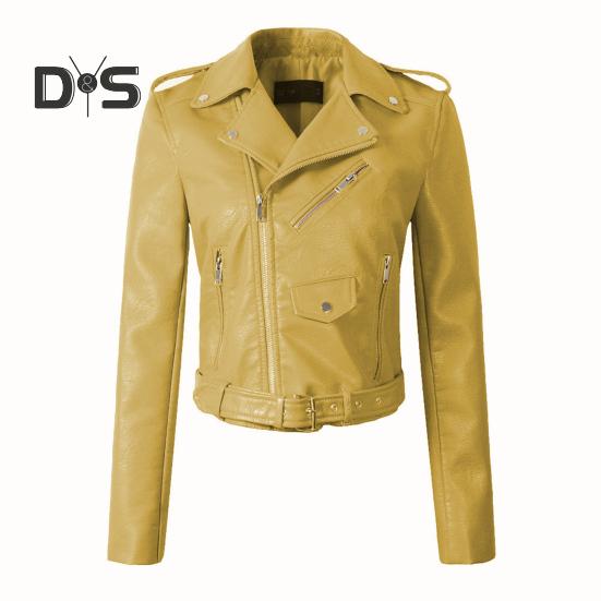 Women Jacket Faux Leather Smooth Surface Turn-down Collar Zip-up Zipper And Rivet Decor Long Sleeves Motorcycle Coat Travel Outerwear