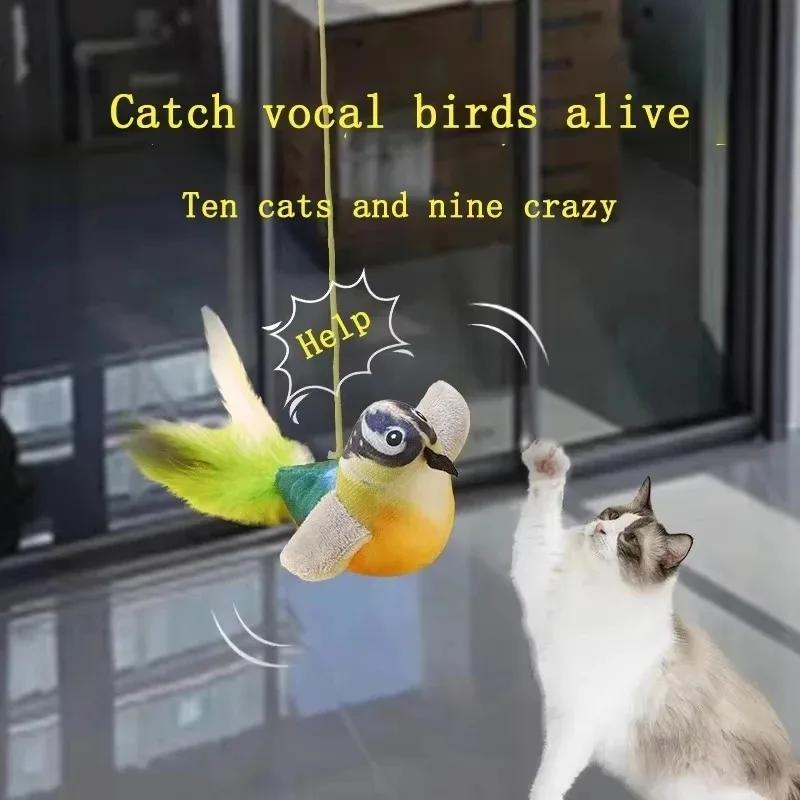 Pet Toy cat Plush toy emulates the sound bird to amuse the cat elastic rope to relieve boredom and resist scratching and biting