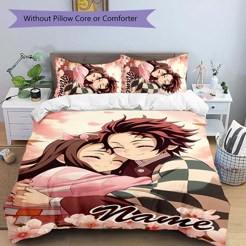 3pcs Demon Slayer6 Cover Set - Personalized Name, HD Printed Bedding with 1 Cover and 2 Pillowcases - Perfect for Home Decor, Easy Care