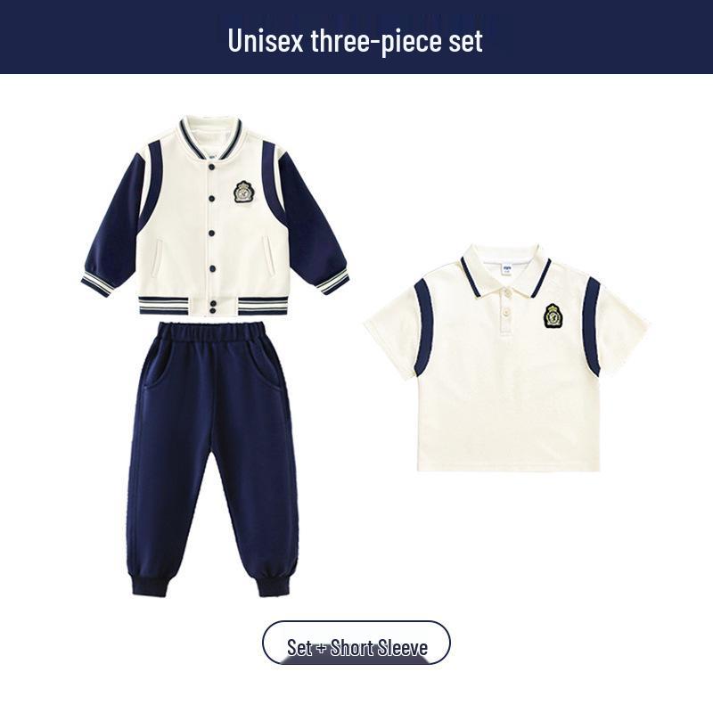Primary School Sports Uniform Set: Spring & Autumn First Grade Three-Piece Outfit for Kindergarten & Children's Sports Events