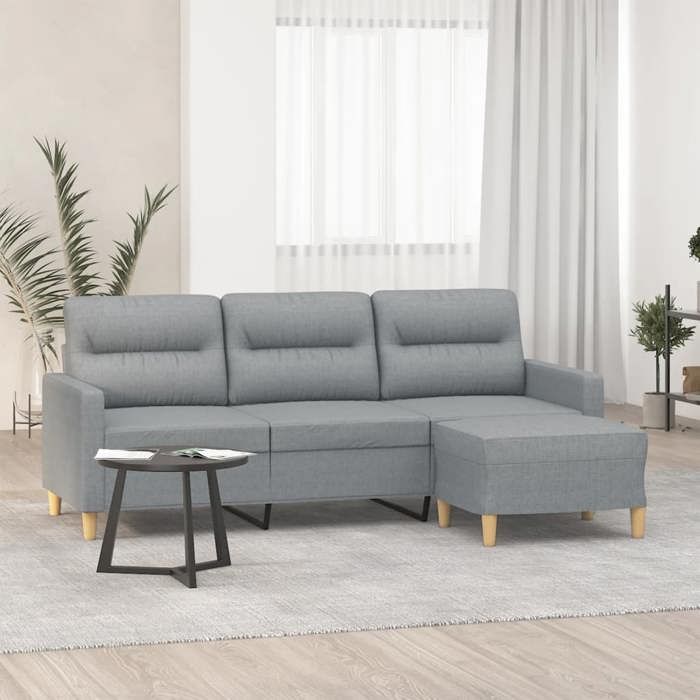VidaXL Canapé à 3 places avec repose-pieds Gris clair 180 cm Tissu, canapé, canapé avec repose-pieds, canapé trois places, 3201073