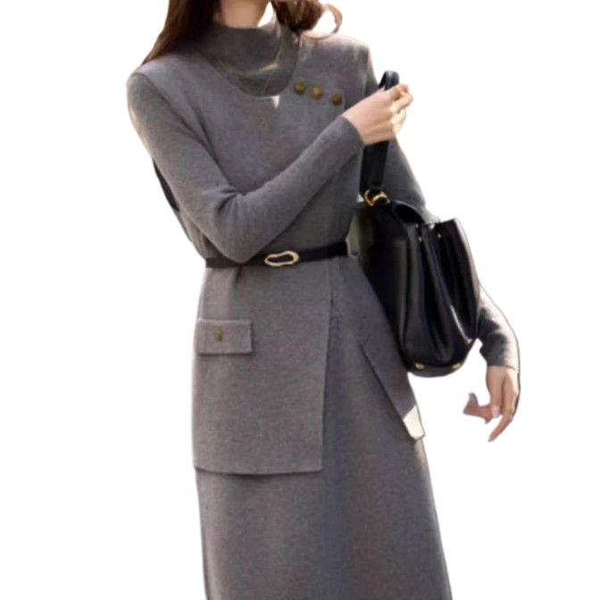 Ji Duo Yan 1248: 2025 Autumn/Winter Women's Solid Color Intellectual Commute Set Dress