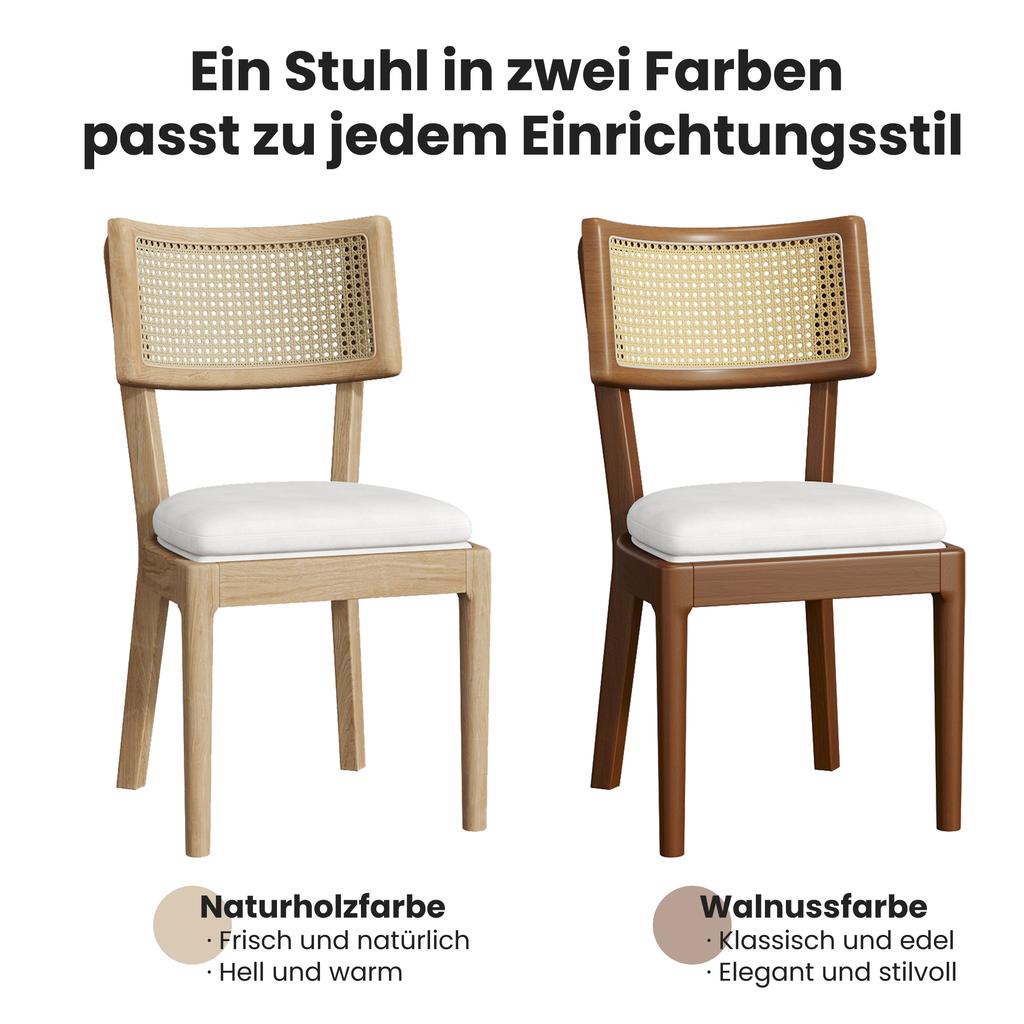4 Dining Chairs Made of Solid Wood with Rattan Backrests, Comfortable and Breathable, Suitable for Dining Room, Cafés, Modern Style, Linen, Wood Color