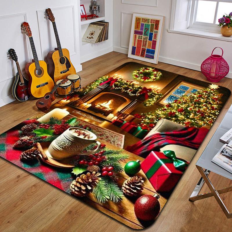 C-Weihnachten Bedruckter Teppich Eingang Fußmatte Wohnzimmer Schlafzimmer Badezimmer Rutschfester Teppich Heimdekorative Fußmatte Neujahrsgeschenk