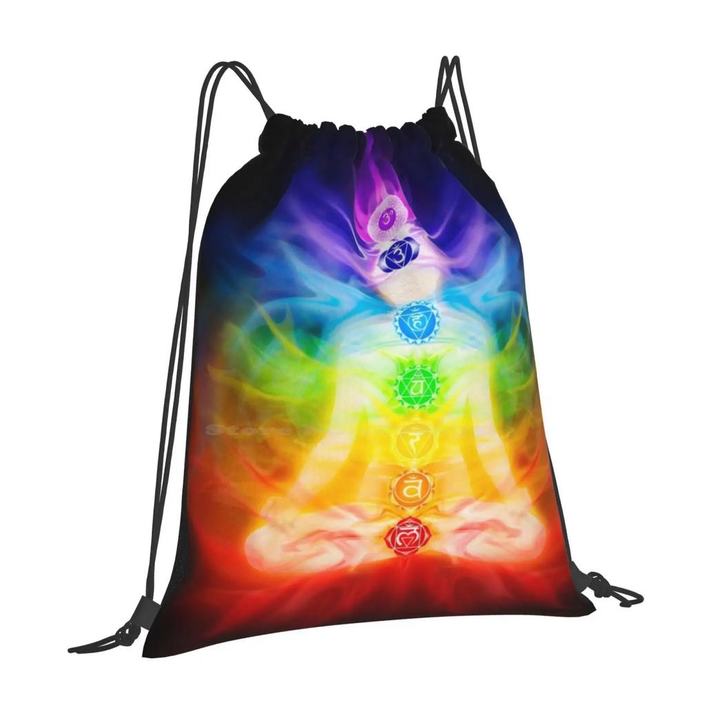 Chakras And Energy Flow On Human Body Art Photo Print Teen College Student Backpack Pattern Design Bags Chakras Yoga Lotus