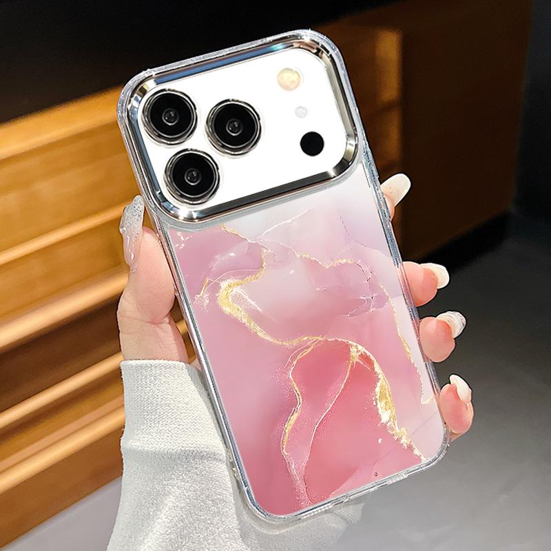 

Plating Lens Frame Case For iPhone 17 Pro Max Golden Marble Pattern Clear Soft Cover For iPhone 16 15 14 13 Pro Max 11 16E 17E iPhone 13 Pro