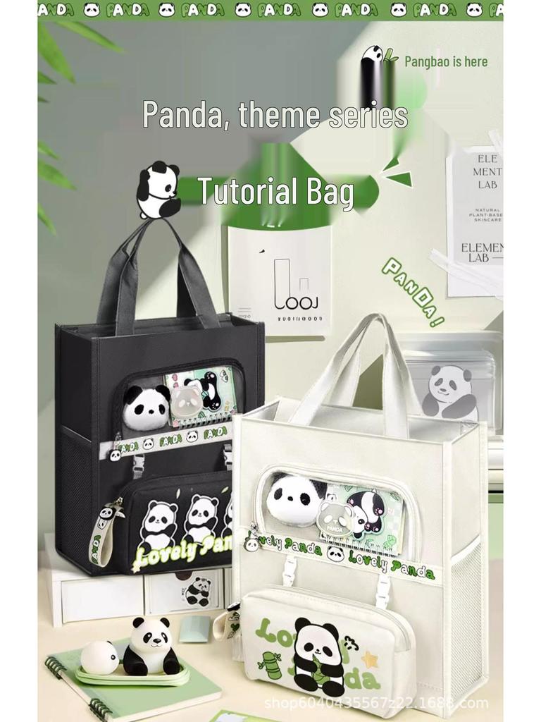 Panda Canvas A4 Tote Bag - Large Capacity for Students and Children's Books