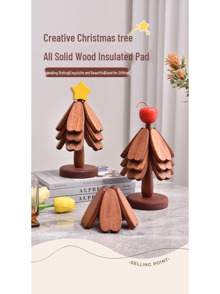 High-End Solid Wood Christmas Tree Table Mat - Heat Resistant Pot and Dish Pad, Decorative Ornament