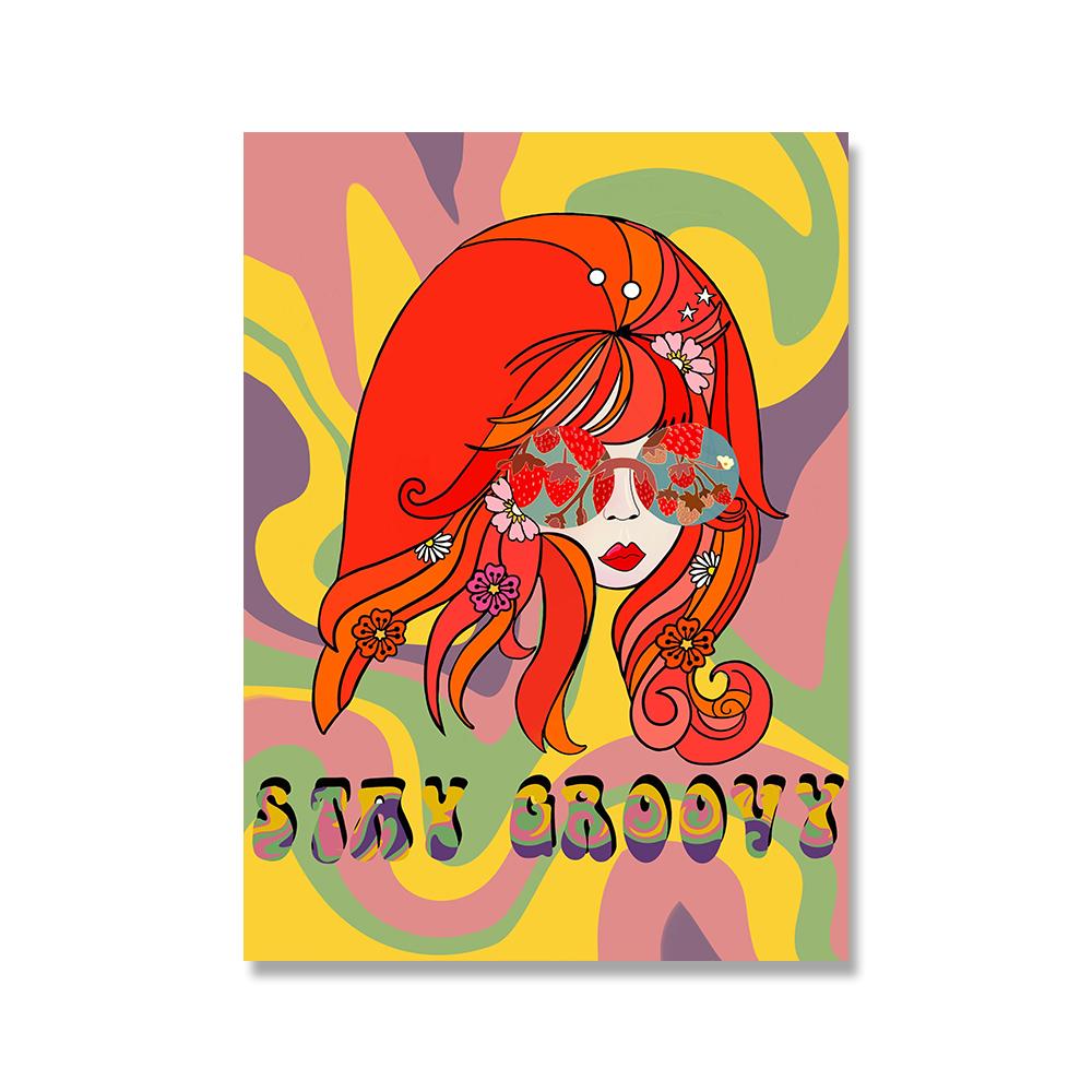 Böhmisch Retro Psychedelisches Poster 60er 70er Disco Bunt Leinwandmalerei Abstrakt Yoga Pose Wandbild Wohnzimmer Heimdeko