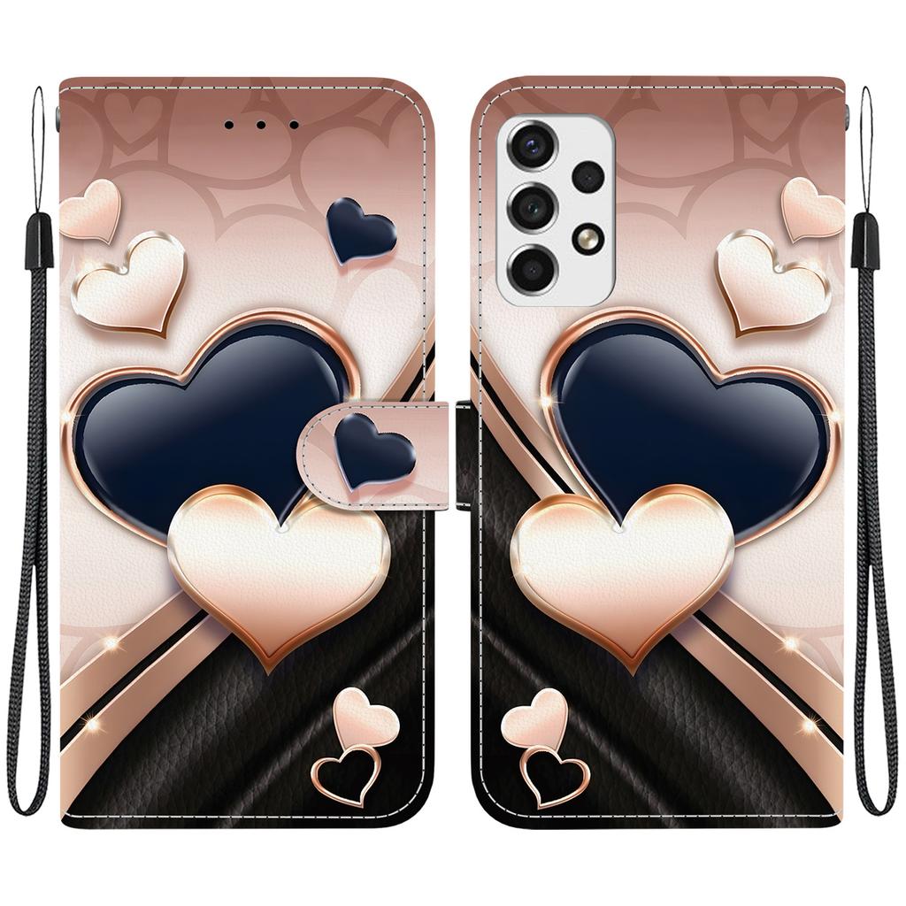 Handmade PU Leather Flip Case for Samsung Galaxy A73 5G (A736B/A736B/DS)- Anti-Slip Shockproof Cover with Wrist Strap & Heart/Rose Cat Designs