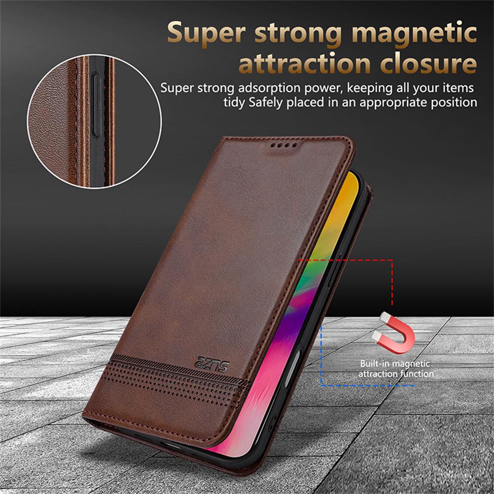 AZNS Hülle für iPhone 17 Rindsleder-Textur PU-Leder Brieftasche Handyhülle