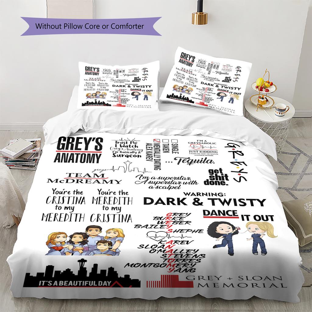 Biancheria da letto con motivo Grey's Anatomy, Set copripiumino Copripiumino Federa Regalo di Compleanno per la Casa (1 * copripiumino + 2 * federa, senza nucleo)