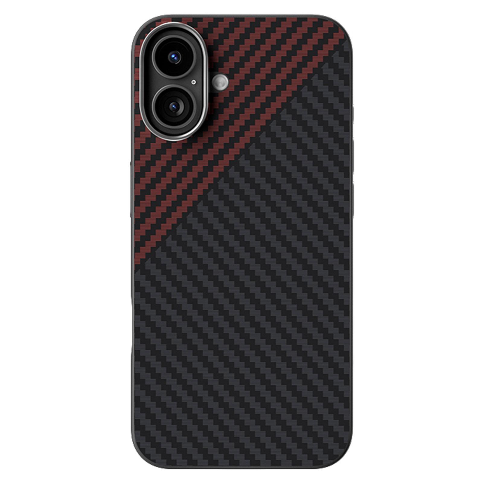 

ABEEL Чехол для iPhone 16, совместимый с MagSafe, задняя крышка с текстурой углеродного волокна Black/Red