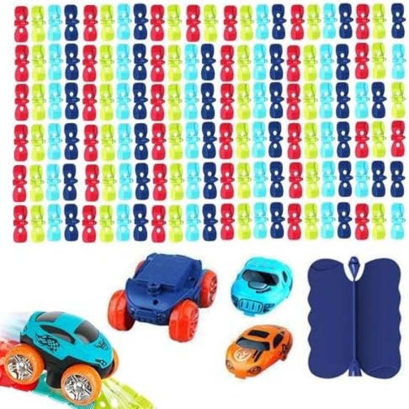 Mimoqk Interactive Race Track Set with LED Lighting Remote Control Toy Cars for Kids Boys Girls Living Room Bedroom Family Activity Party Gift