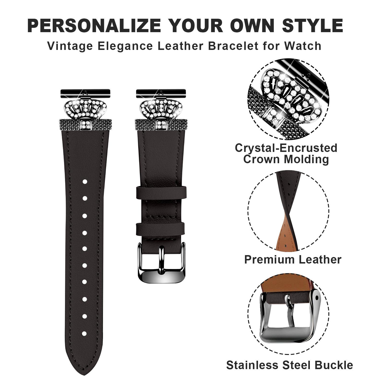 

For Garmin Vivomove HR/Vivomove Cowhide Watch Band Crown Shape Connector Strap,Black Buckle Pink