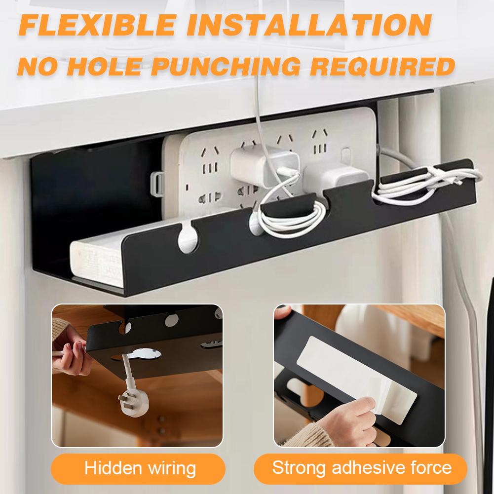 2Pcs Under Desk Cable Management Tray Self Adhesive Cable Storage Rack No Punching Cable Tray Basket for Power Strip Adapter