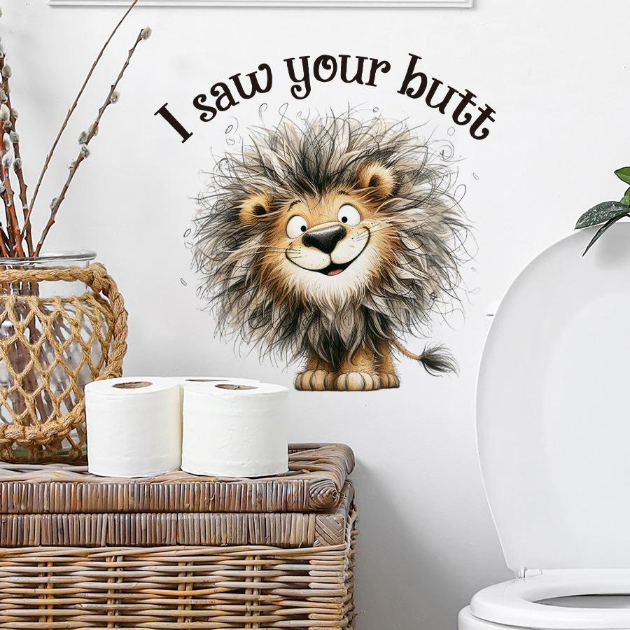 Adesivi Divertenti Cartone Animato Leone Piccolo con Capelli Disordinati per WC, Decorazione Carina Autoadesiva per Decorazione Serbatoio WC del Bagno