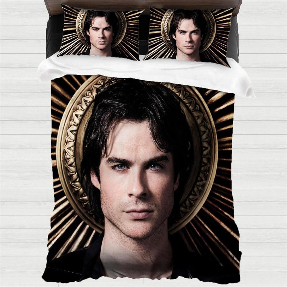 Damon Salvatore Bed Duvet Cover, Horrorvampire Fan Item Bedding Sets Children 2-Piece Soft Microfibre Quilt Cover For Adults 135*200cm