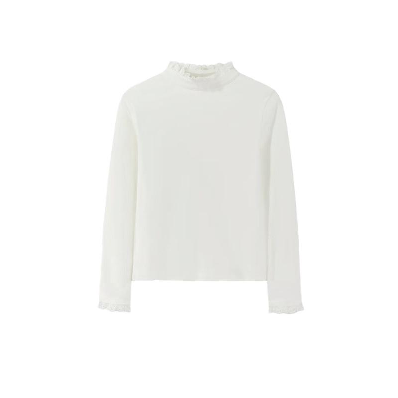 2025 French Lace Semi-High Neck Long Sleeve Shirt for Women - Autumn/Winter Style