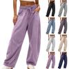 Women's Casual Loose Fit Color Curved Leg Pants with Pockets and Elastic Waistband