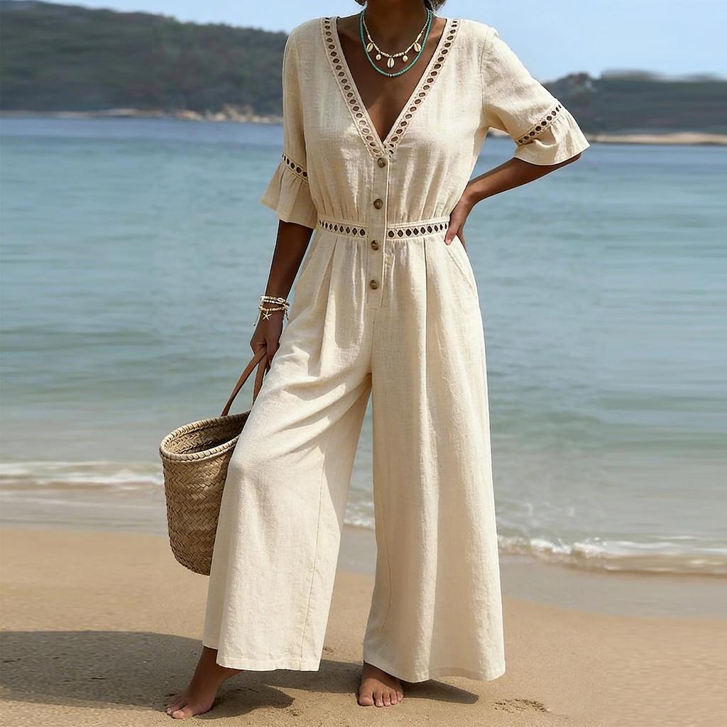 Rompers For Women Deep V Neck Sleeveless Jumpsuit Loose Fit Work Overalls Dressy Casual Summer Jumpsuits