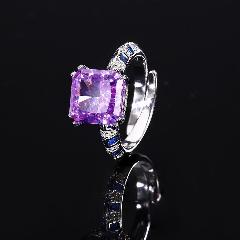 Autumn And Winter Jewelry Copper Bottom Gold-Plated Ice Flower Cut High Carbon Diamond Copper Inlaid Color Ring Female 10 * 10
