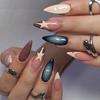 1 Set Women Press on Nails Almond French Tip Stick-on Long Fake Nails Full Cover Glue on False Nails DIY Manicure