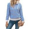 Autumn Long-sleeved Striped Loose T-shirt Casual Polo Collar Zipper Pullover Sweatshirt