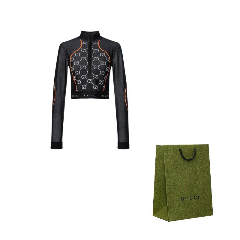 GUCCI Gg Jersey Jacquard Cropped Top Black/Orange 689201-XJEFU-1117
