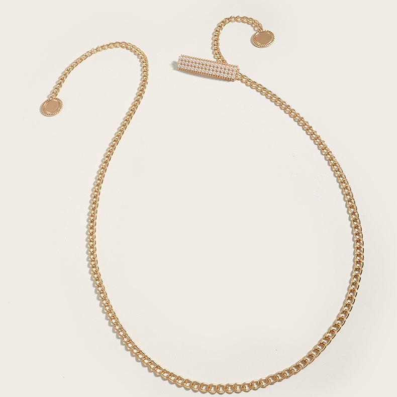 Metal Waist Chain Women'S Accessory Pearl Buckle Tide Spice Girl Body Chain Dress Belt Chain
