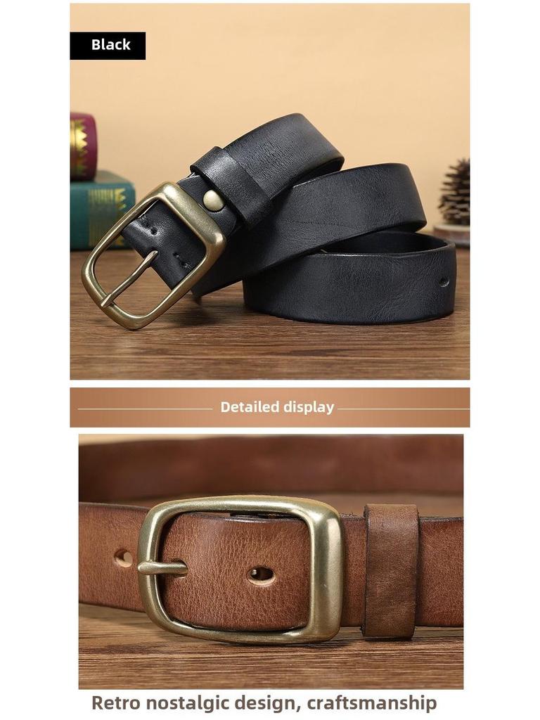 Unisexowy Pasek Retro z Prawdziwej Skóry Bydlęcej z Klamrą na Pin